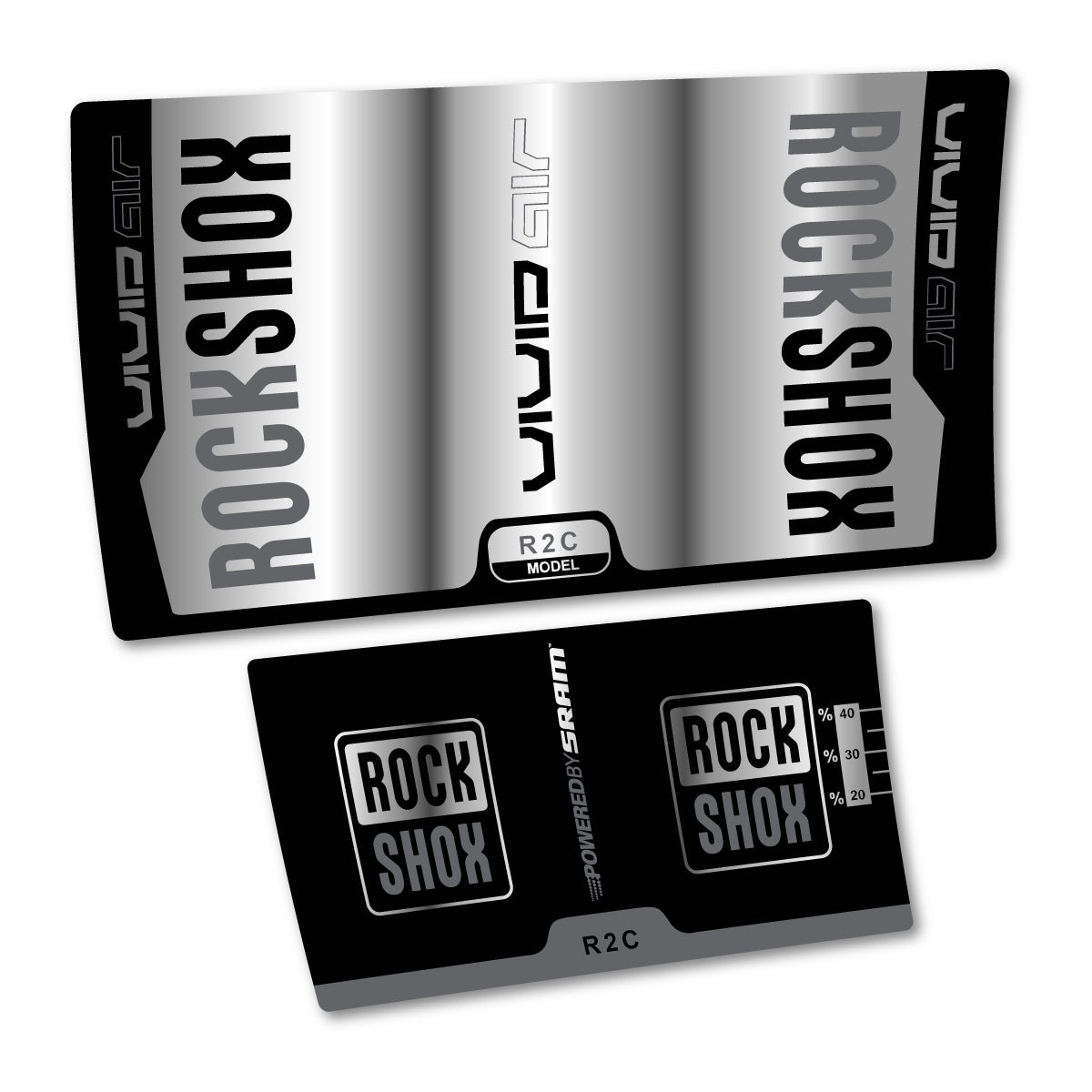 Compatible Stickers for RockShox Vivid Air R2C 2015, Shock Absorber vinyl decals - Chrome Silver