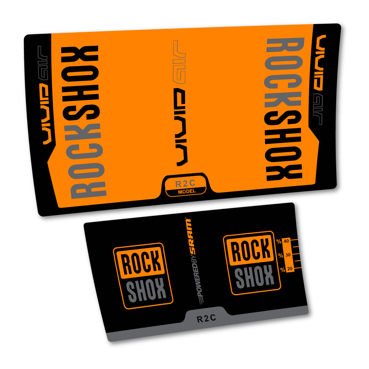 Compatible Stickers for RockShox Vivid Air R2C 2015, Shock Absorber vinyl decals - Light Neon Orange