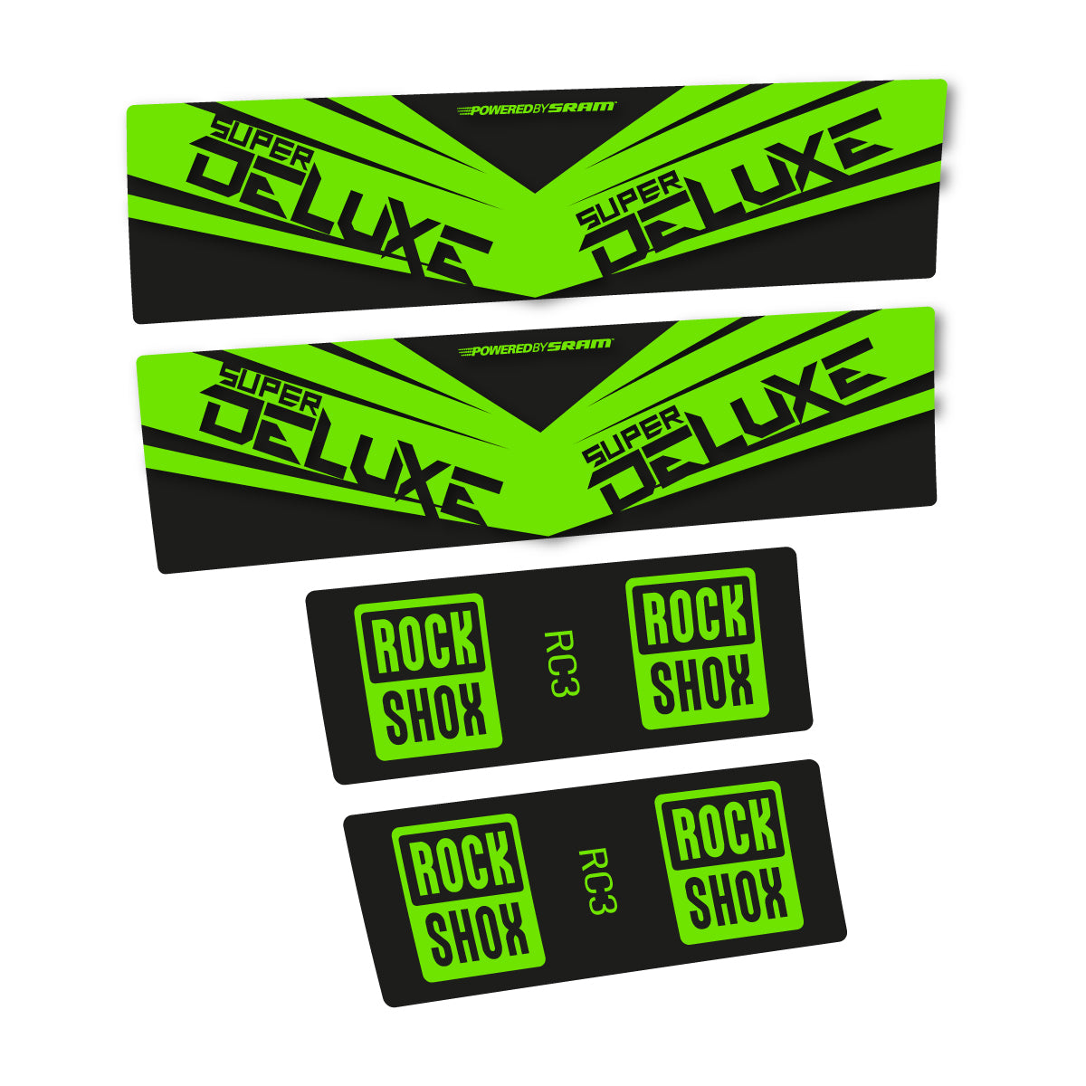 Compatible Stickers for RockShox Super Deluxe RC3 2017, Shock Absorber vinyl decals - Apple Green