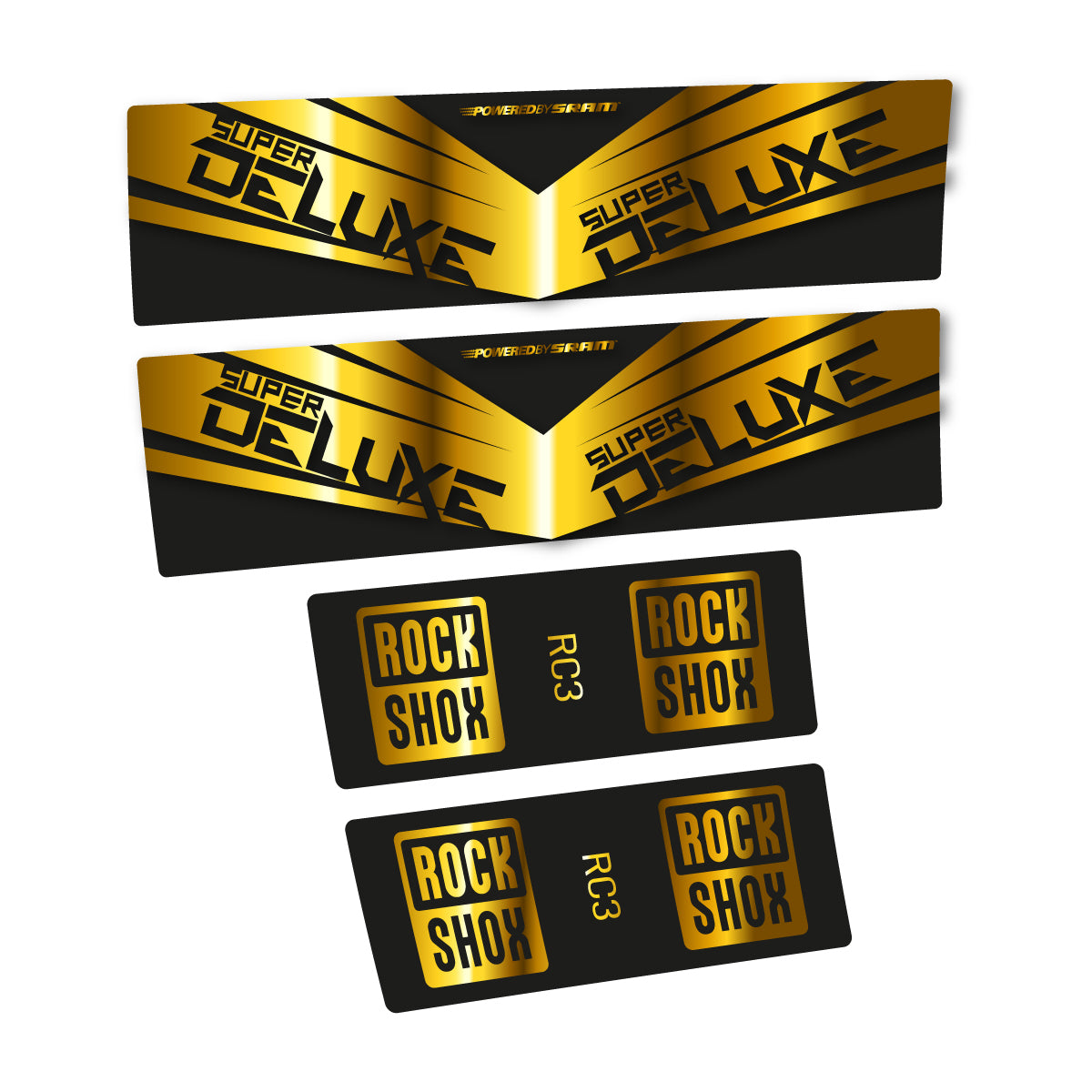 Compatible Stickers for RockShox Super Deluxe RC3 2017, Shock Absorber vinyl decals - Chrome Gold