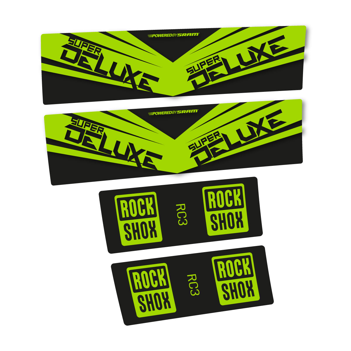 Compatible Stickers for RockShox Super Deluxe RC3 2017, Shock Absorber vinyl decals - Lime Green