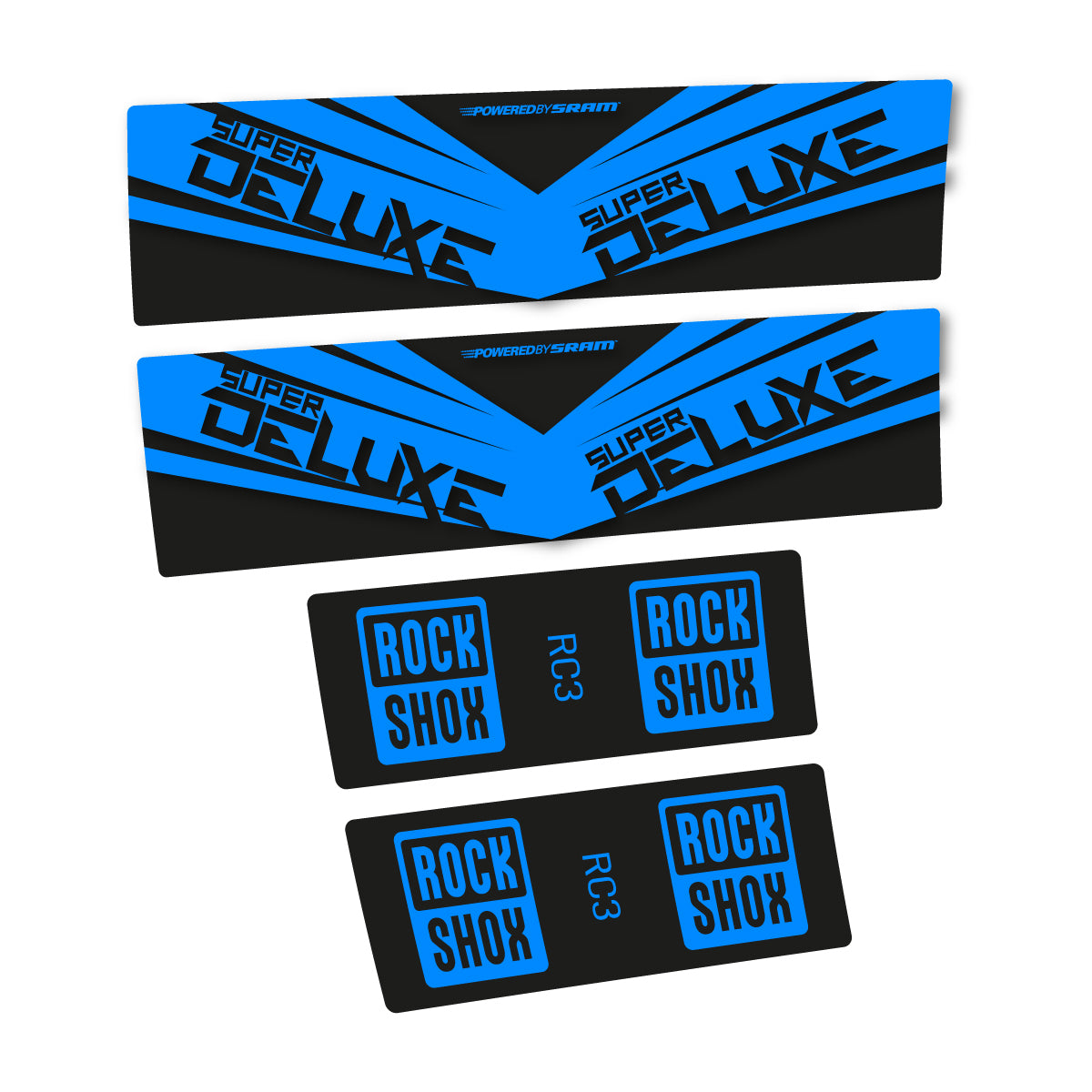 Compatible Stickers for RockShox Super Deluxe RC3 2017, Shock Absorber vinyl decals - Luminous Cyan