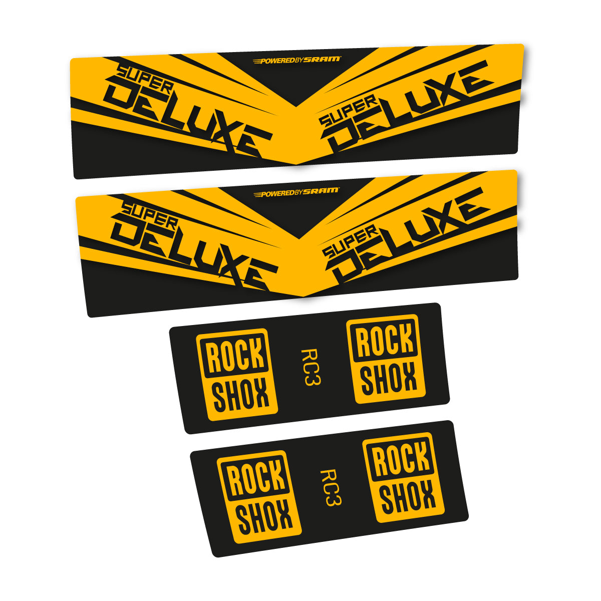 Compatible Stickers for RockShox Super Deluxe RC3 2017, Shock Absorber vinyl decals - Medium Yellow