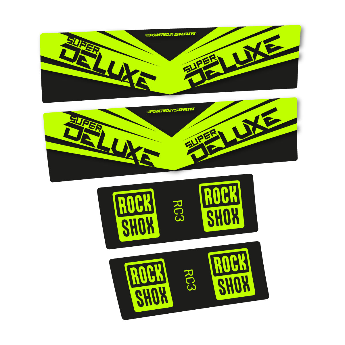 Compatible Stickers for RockShox Super Deluxe RC3 2017, Shock Absorber vinyl decals - Lime Neon