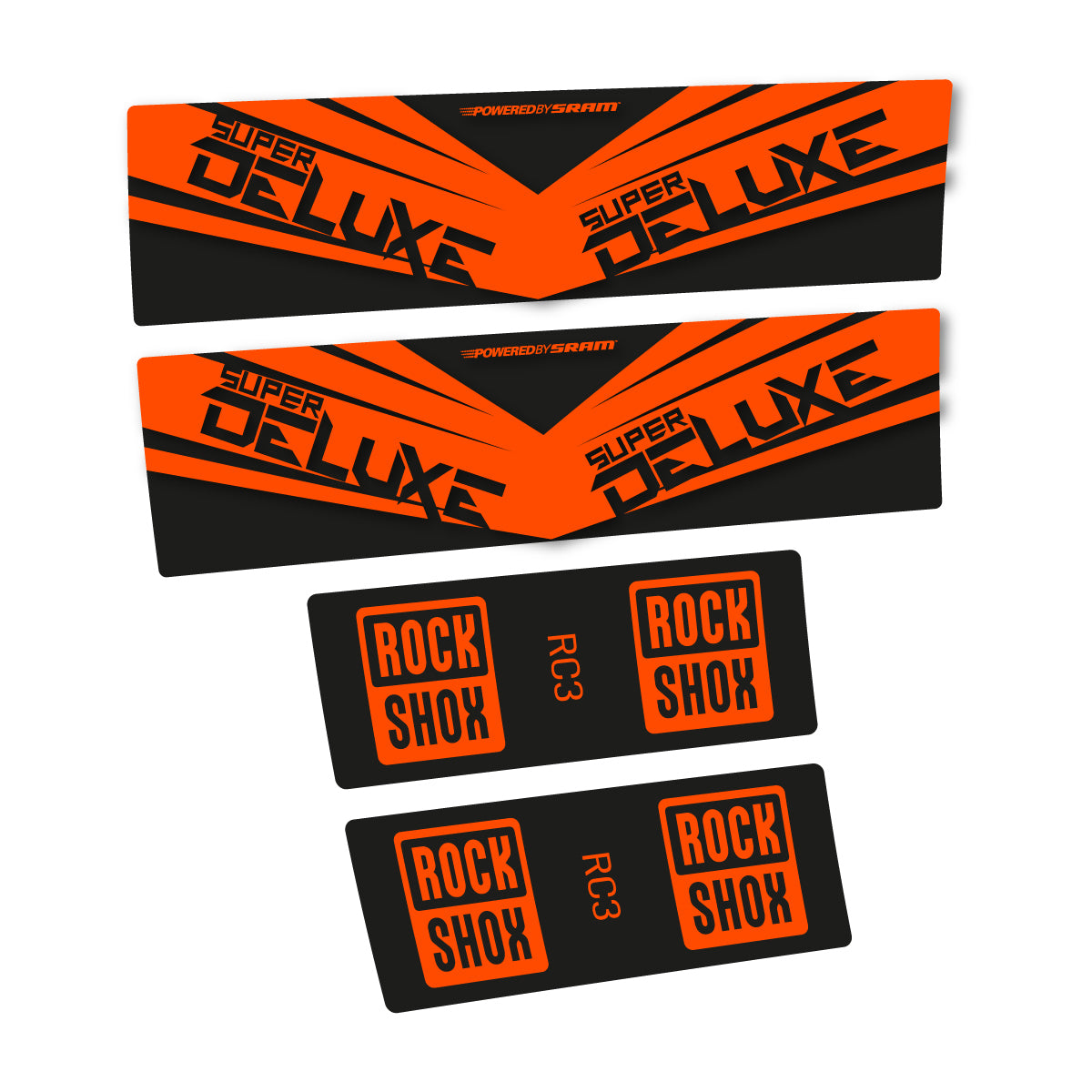 Compatible Stickers for RockShox Super Deluxe RC3 2017, Shock Absorber vinyl decals - Orange Neon