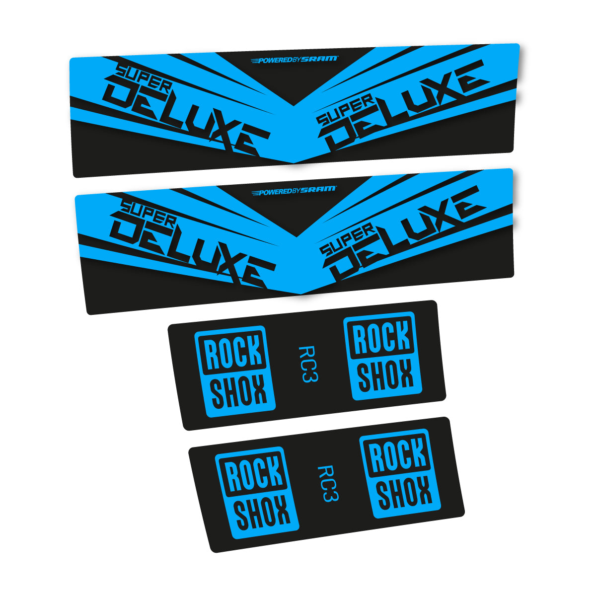 Compatible Stickers for RockShox Super Deluxe RC3 2017, Shock Absorber vinyl decals - Light Blue