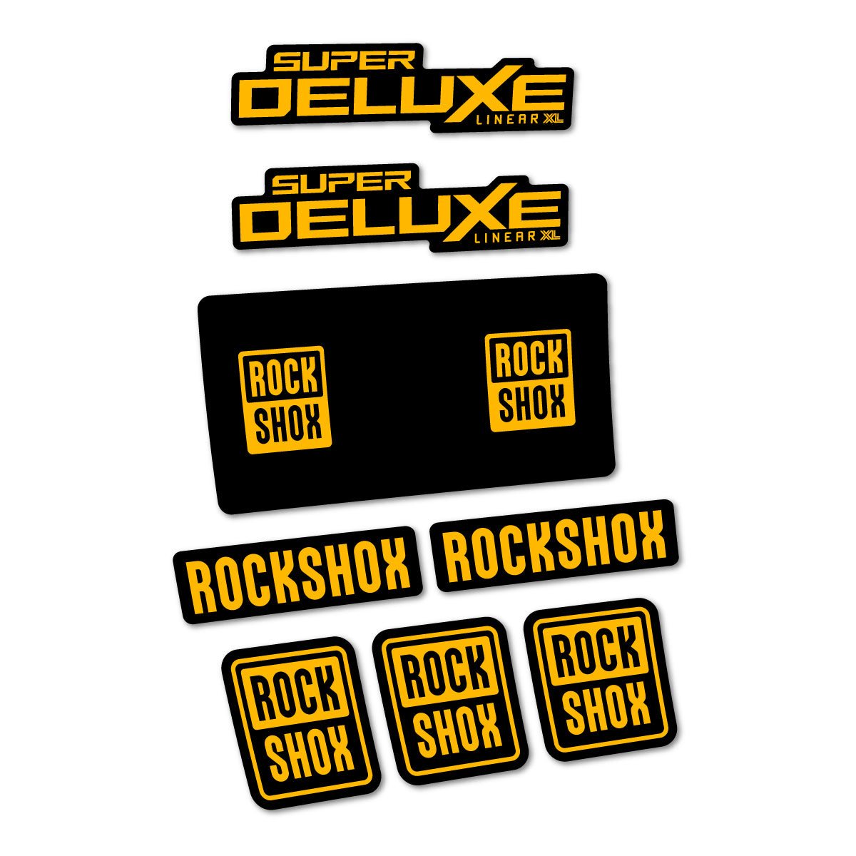 Stickers for RockShox Super Deluxe Base 2027, Rear Shock vinyl decals - Medium Yellow