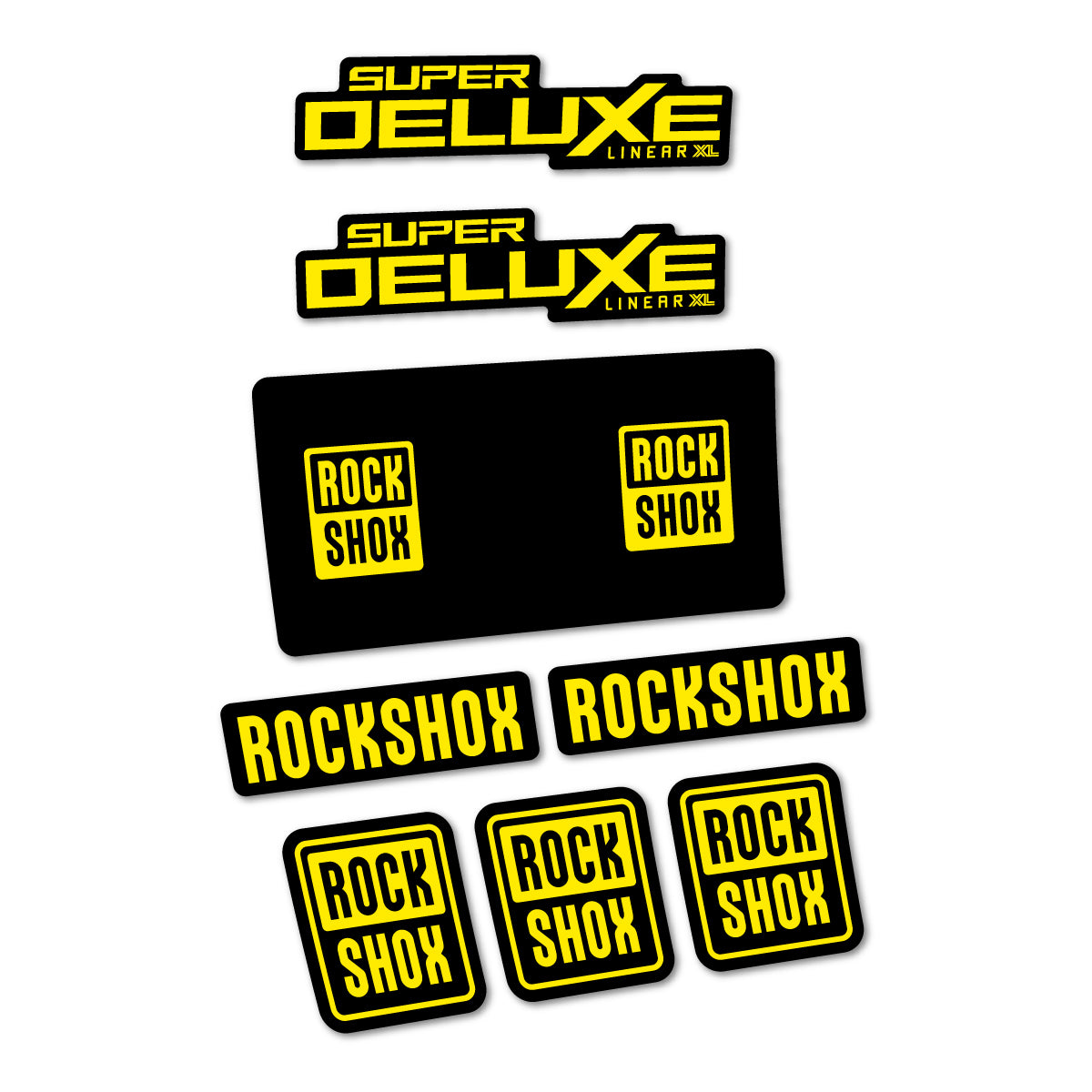 Stickers for RockShox Super Deluxe Base 2027, Rear Shock vinyl decals - Yellow