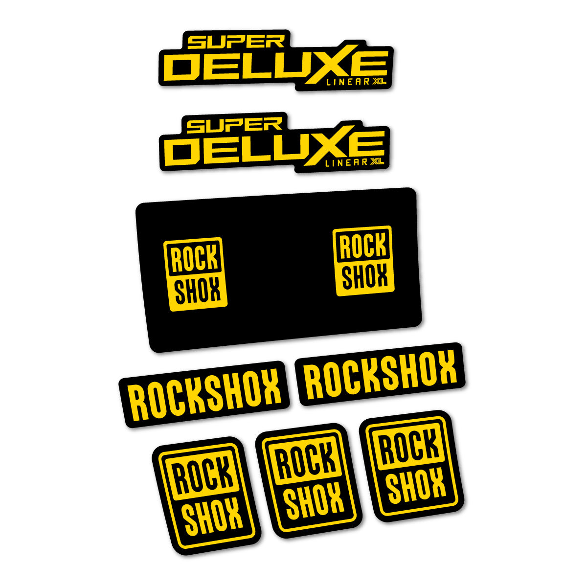 Stickers for RockShox Super Deluxe Base 2027, Rear Shock vinyl decals - Banana Yellow