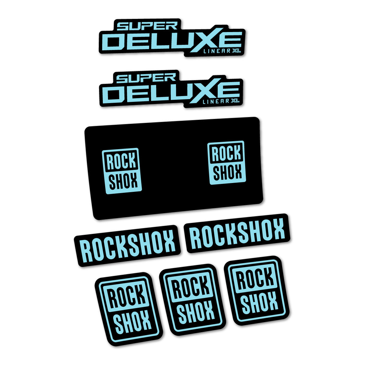Stickers for RockShox Super Deluxe Base 2027, Rear Shock vinyl decals - Sky Blue