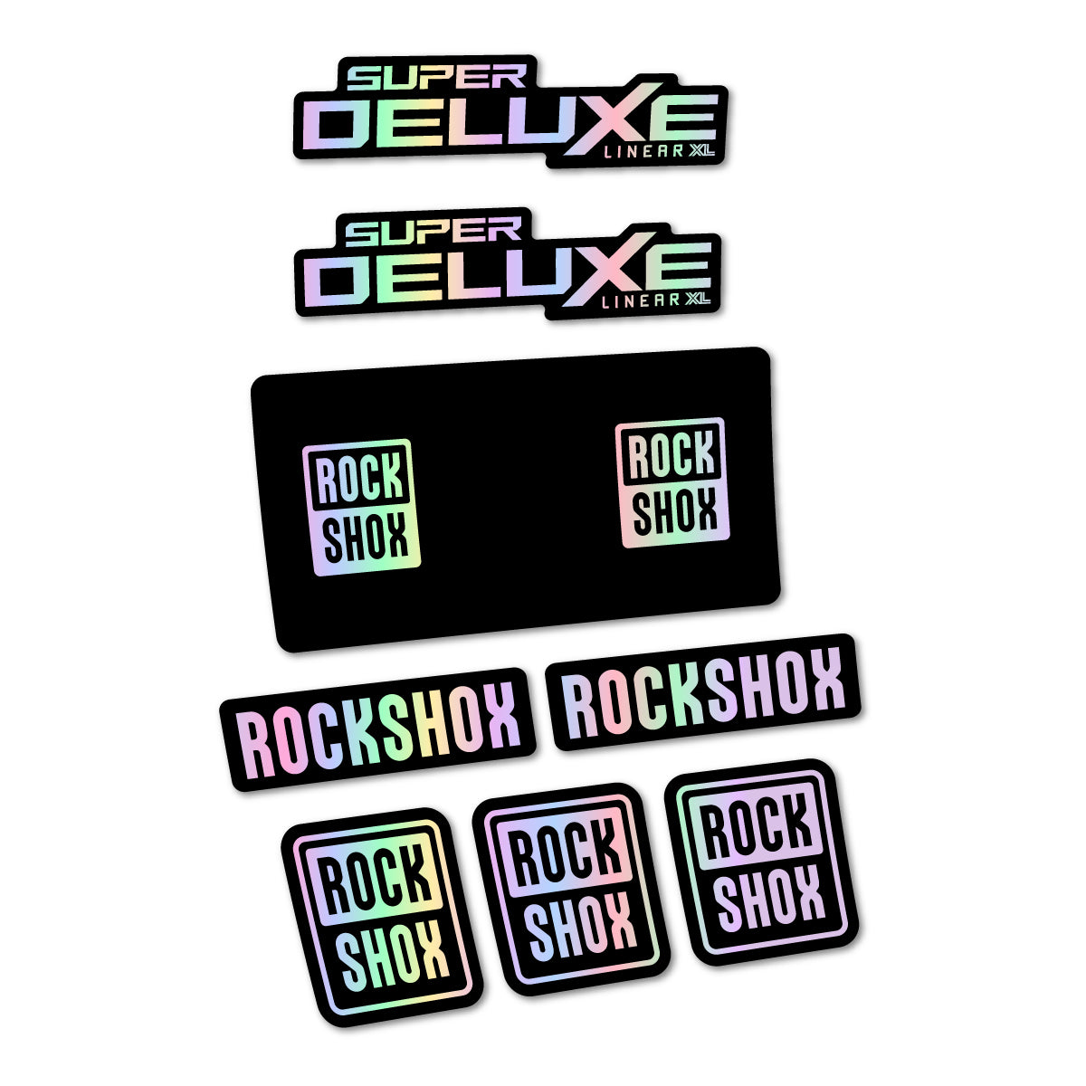 Stickers for RockShox Super Deluxe Base 2027, Rear Shock vinyl decals - Hollographic