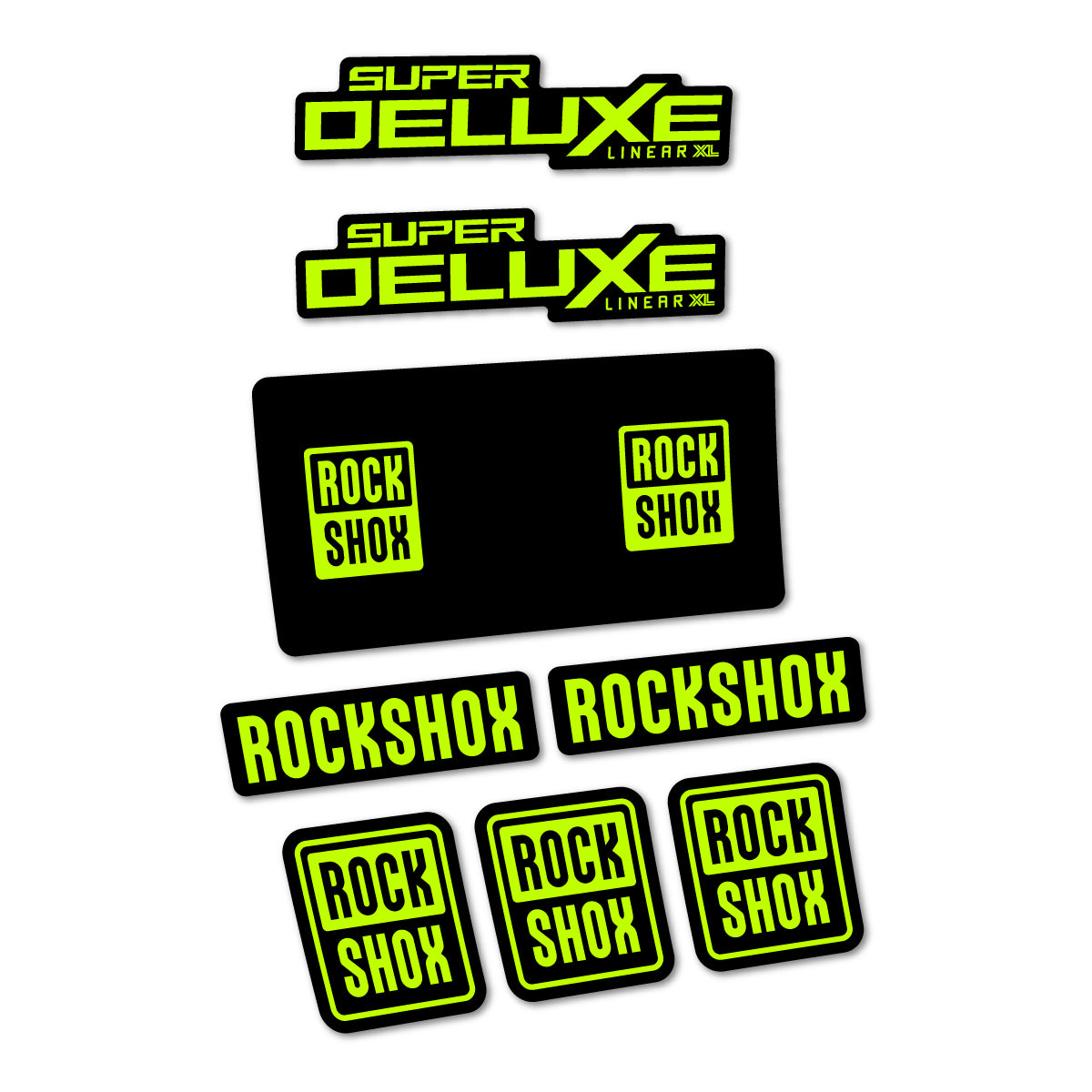 Stickers for RockShox Super Deluxe Base 2027, Rear Shock vinyl decals - Lime Neon