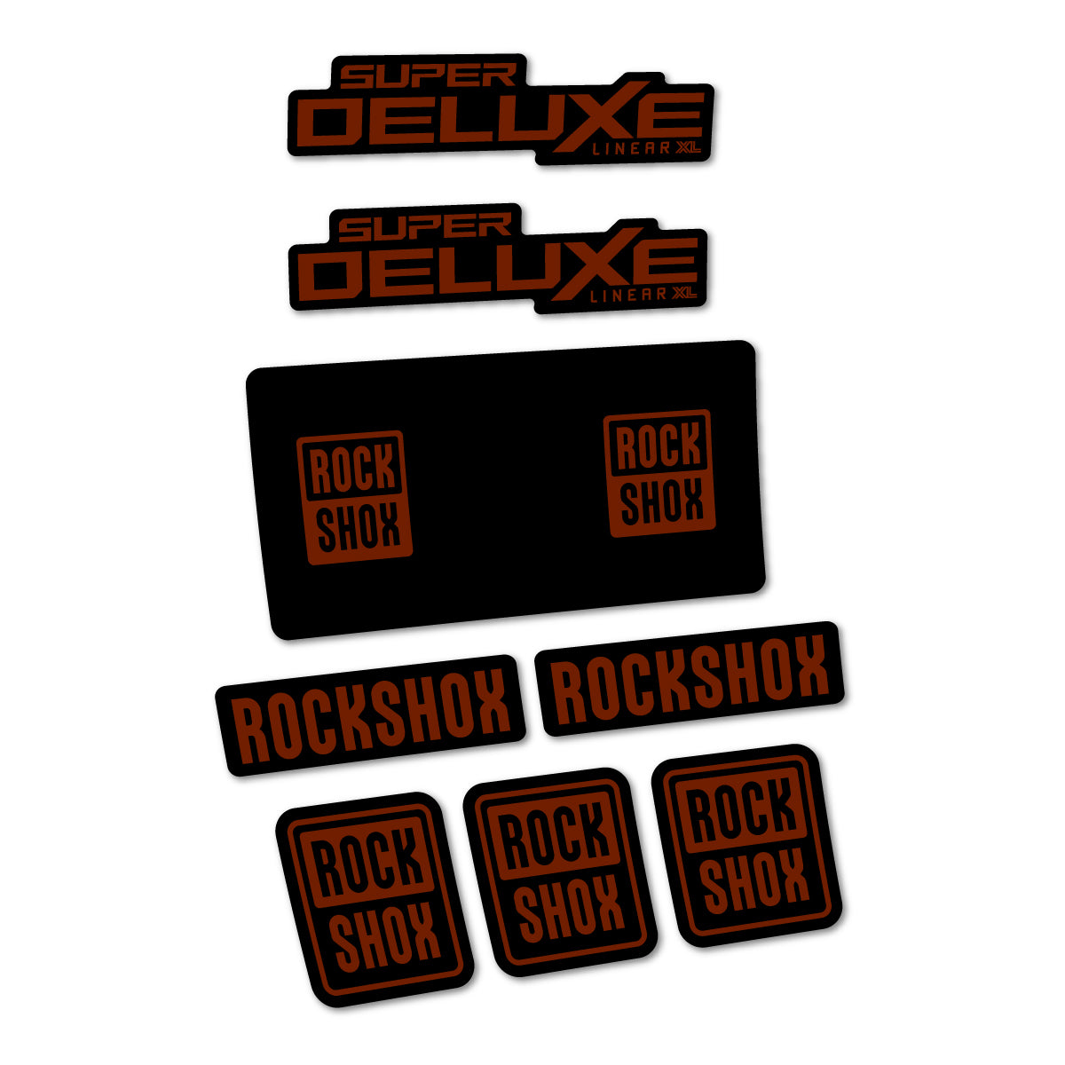 Stickers for RockShox Super Deluxe Base 2027, Rear Shock vinyl decals - Brown