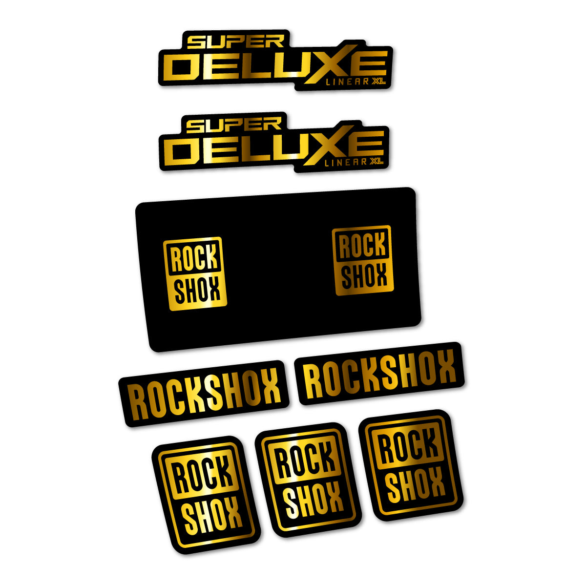 Stickers for RockShox Super Deluxe Base 2027, Rear Shock vinyl decals - Chrome Gold