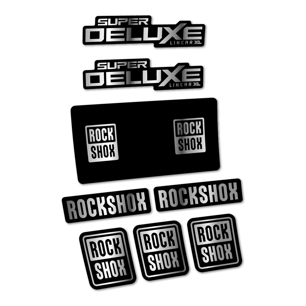 Stickers for RockShox Super Deluxe Base 2027, Rear Shock vinyl decals - Chrome Silver