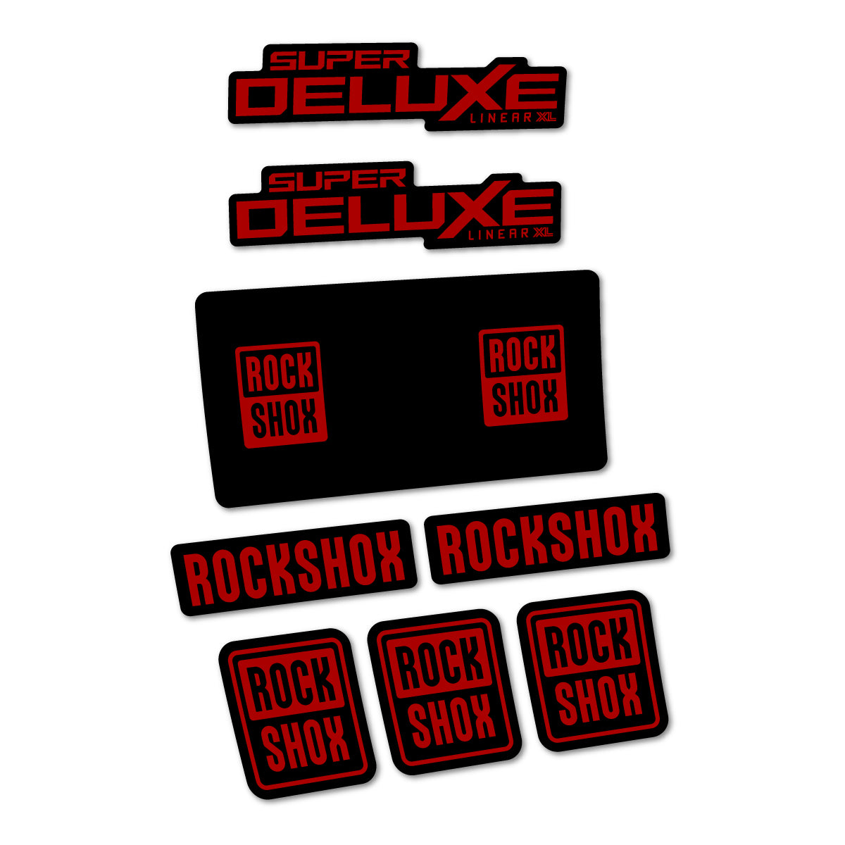 Stickers for RockShox Super Deluxe Base 2027, Rear Shock vinyl decals - Dark Red
