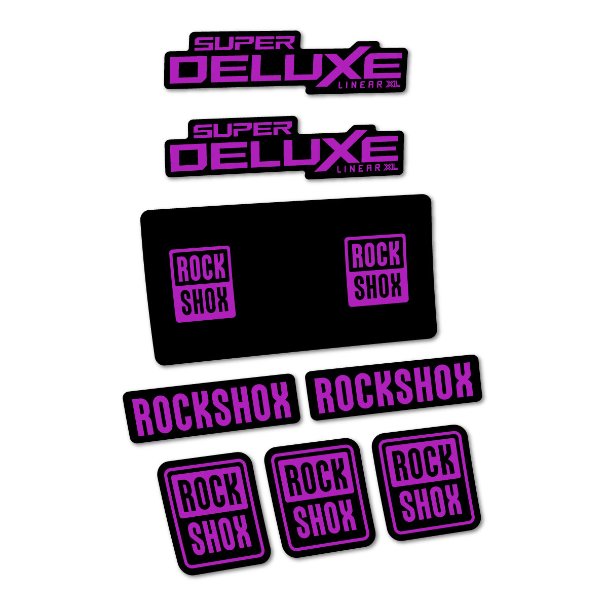Stickers for RockShox Super Deluxe Base 2027, Rear Shock vinyl decals - Violet Pink