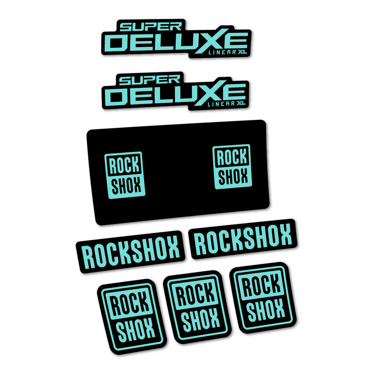 Stickers for RockShox Super Deluxe Base 2027, Rear Shock vinyl decals - Blue Green