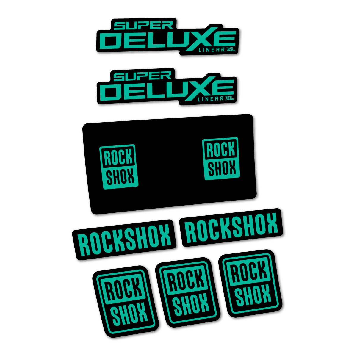 Stickers for RockShox Super Deluxe Base 2027, Rear Shock vinyl decals - Green Turquoise