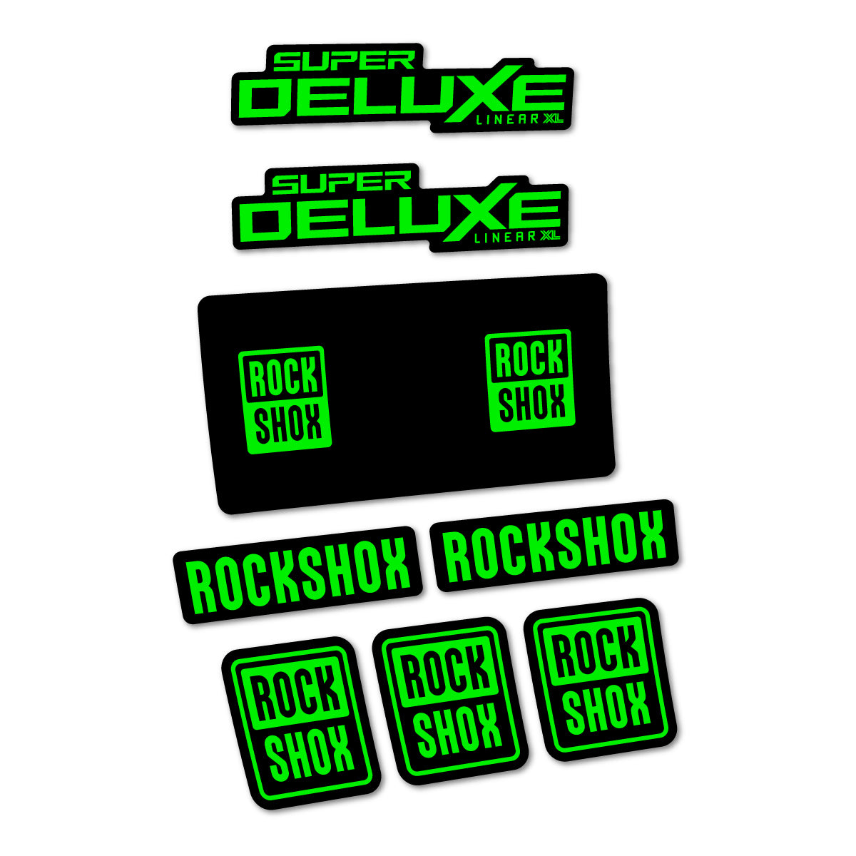 Stickers for RockShox Super Deluxe Base 2027, Rear Shock vinyl decals - Neon Green