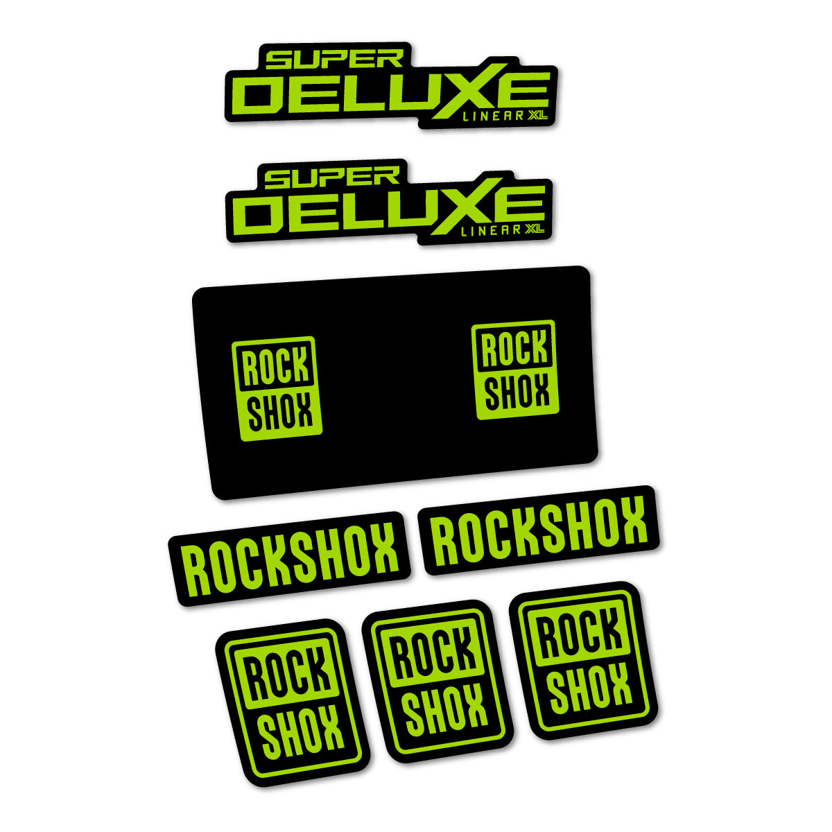 Stickers for RockShox Super Deluxe Base 2027, Rear Shock vinyl decals - Lime Green