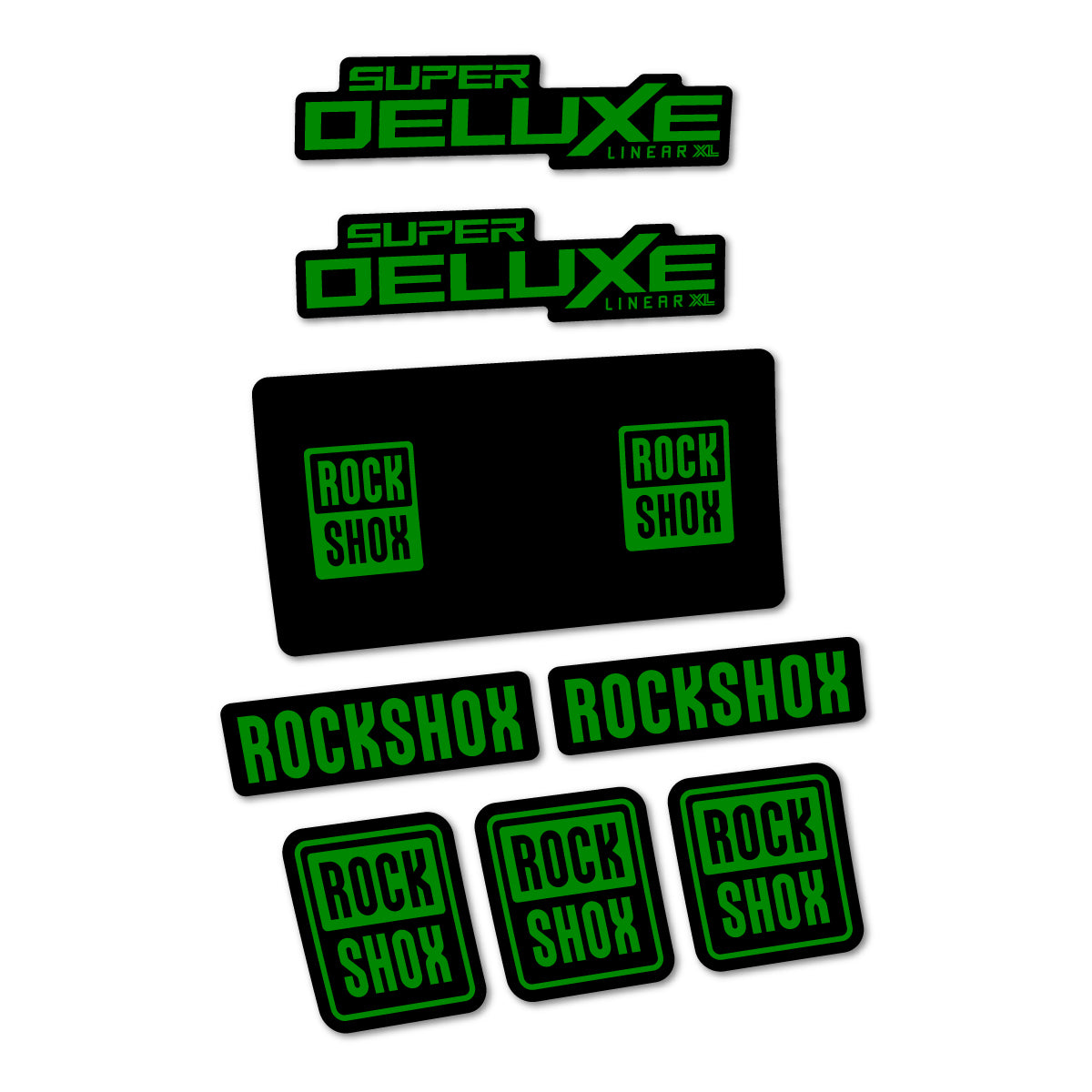 Stickers for RockShox Super Deluxe Base 2027, Rear Shock vinyl decals - Medium Green