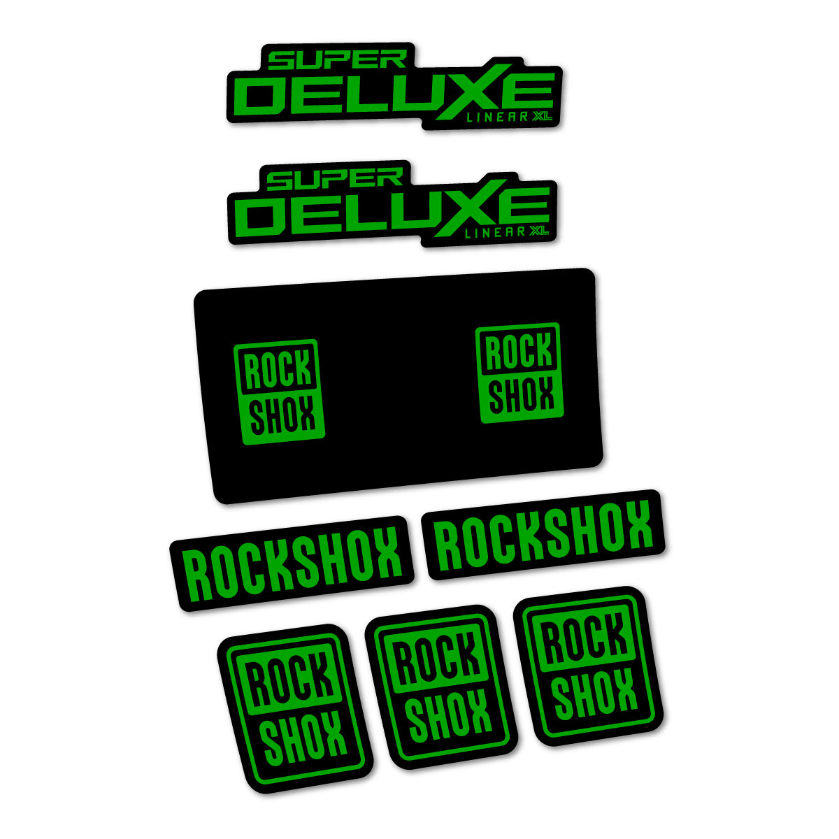 Stickers for RockShox Super Deluxe Base 2027, Rear Shock vinyl decals - Green