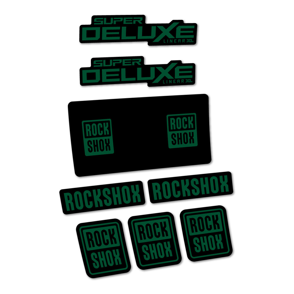 Stickers for RockShox Super Deluxe Base 2027, Rear Shock vinyl decals - Dark Green