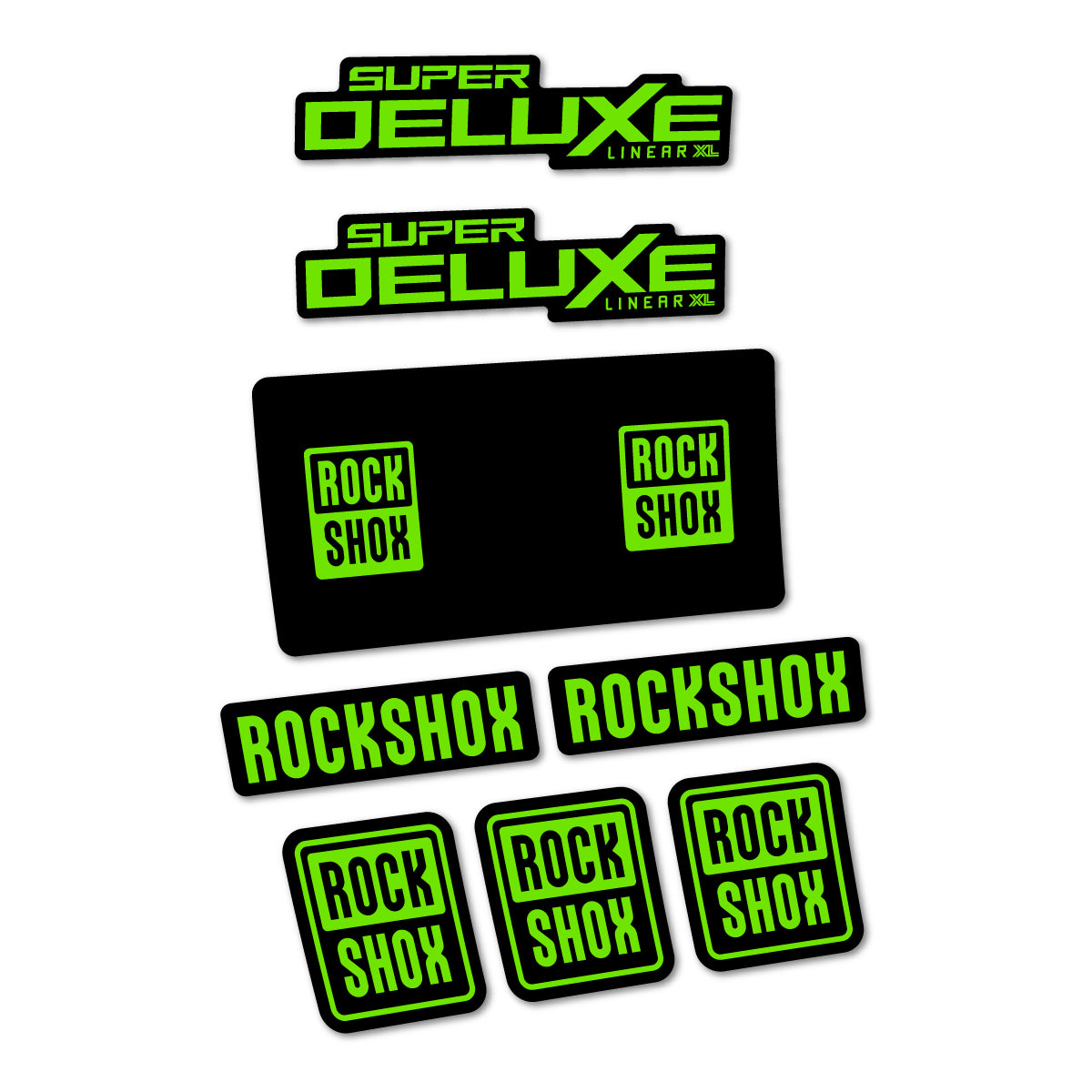 Stickers for RockShox Super Deluxe Base 2027, Rear Shock vinyl decals - Apple Green