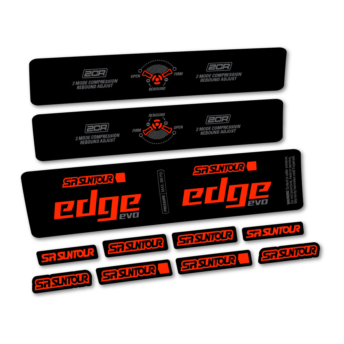 Compatible Stickers for SR Suntour Edge Evo LVN 2CR 2025, Shock Absorber vinyl decals - Neon Red