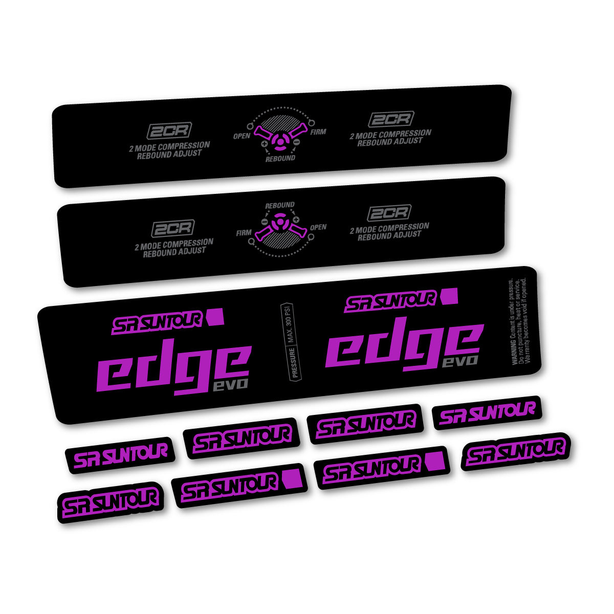 Compatible Stickers for SR Suntour Edge Evo LVN 2CR 2025, Shock Absorber vinyl decals - Violet Pink