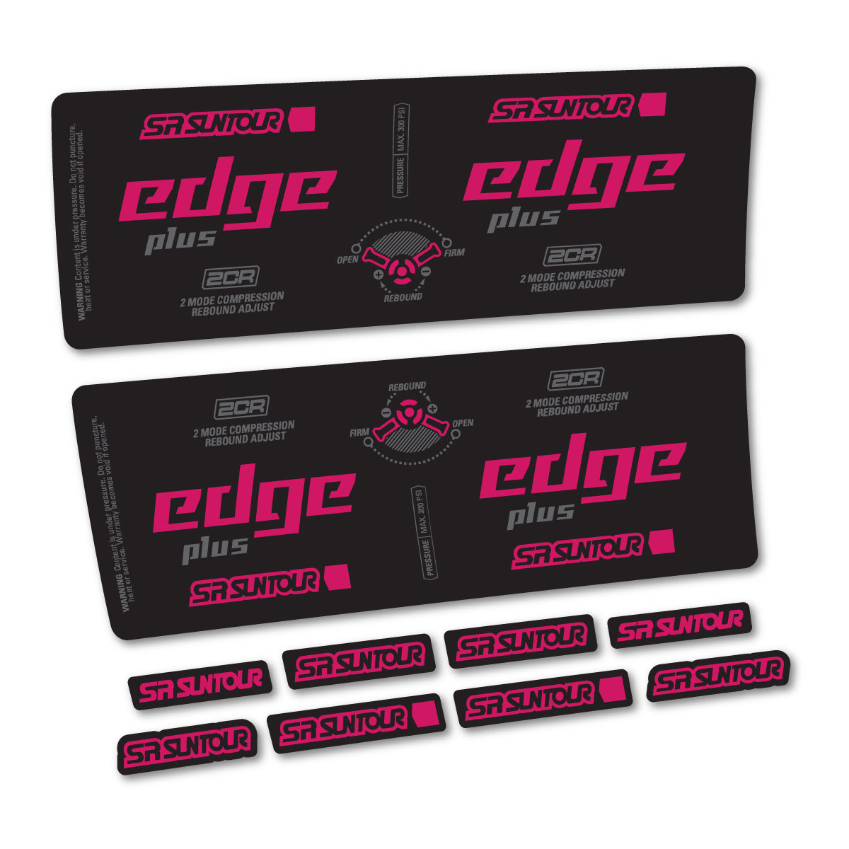 Compatible Stickers for SR Suntour Edge Plus 2CR 2021-2025, Shock Absorber vinyl decals - Dark Pink