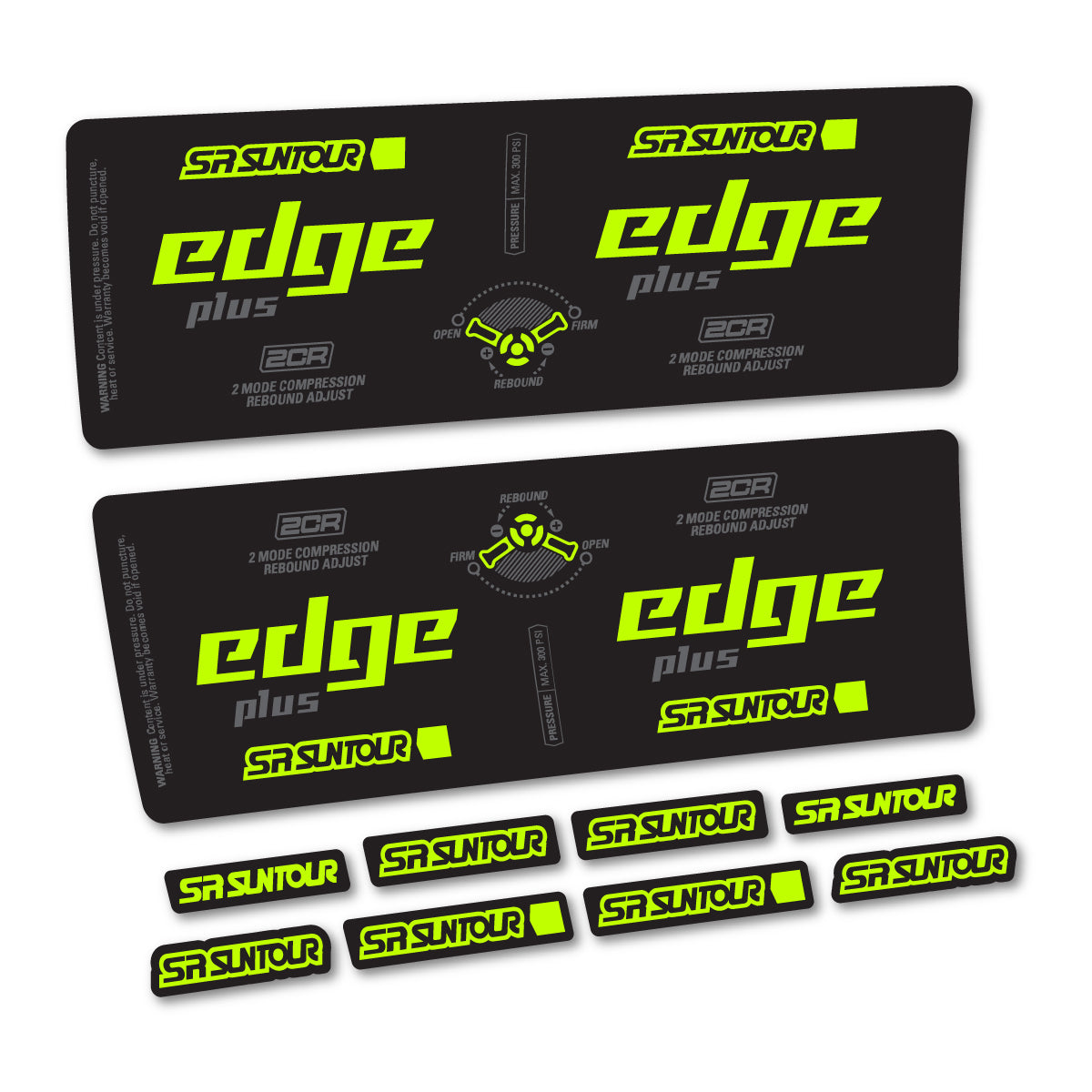 Compatible Stickers for SR Suntour Edge Plus 2CR 2021-2025, Shock Absorber vinyl decals - Lime Neon