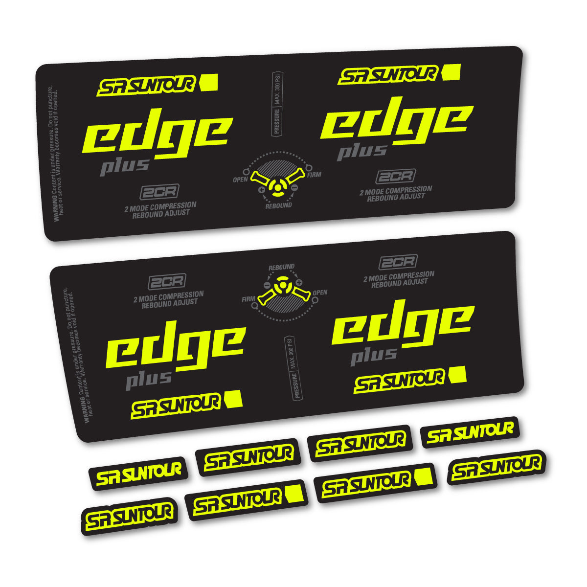 Compatible Stickers for SR Suntour Edge Plus 2CR 2021-2025, Shock Absorber vinyl decals - Neon Yellow
