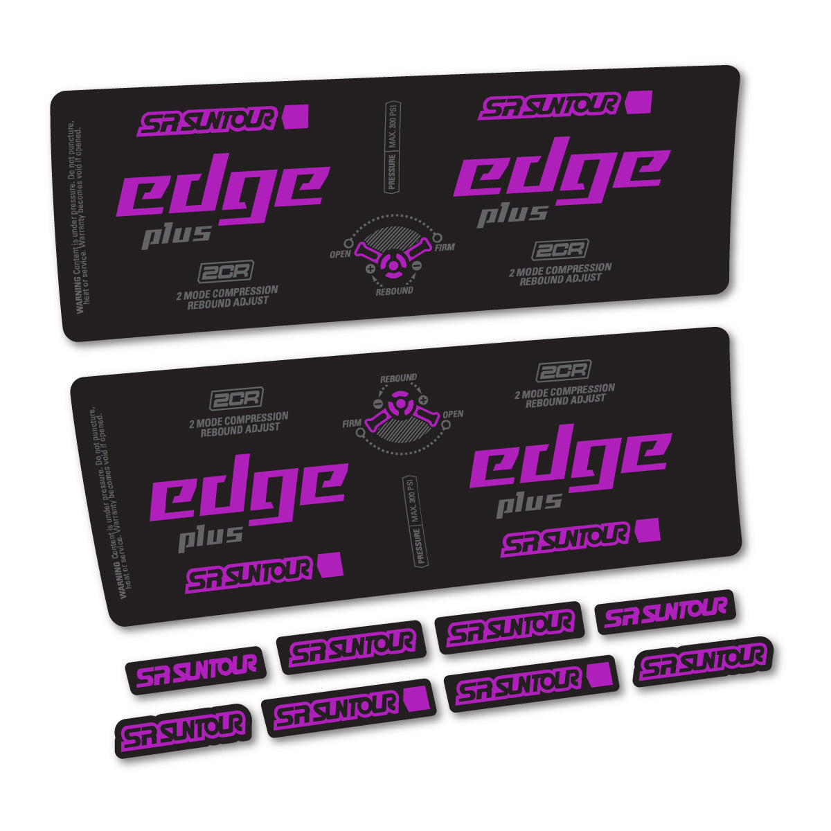Compatible Stickers for SR Suntour Edge Plus 2CR 2021-2025, Shock Absorber vinyl decals - Violet Pink