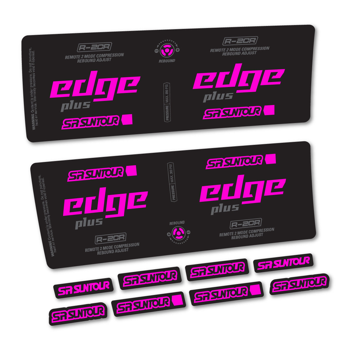 Compatible Stickers for SR Suntour Edge Plus R 2CR 2021-2025, Shock Absorber vinyl decals - Fuchsia Neon
