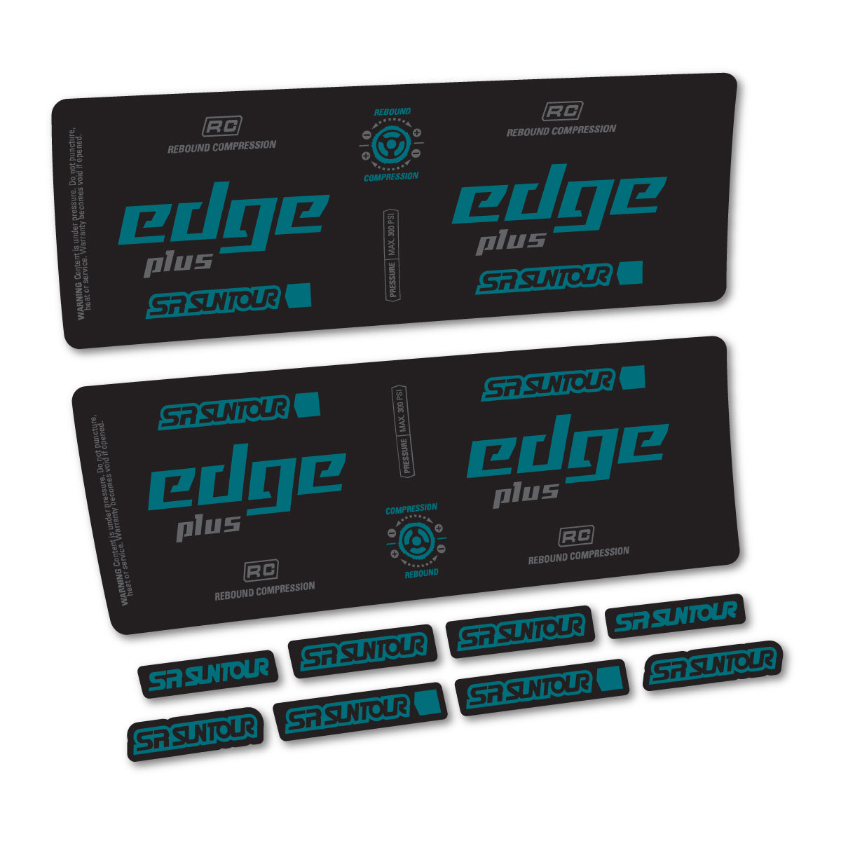 Compatible Stickers for SR Suntour Edge Plus RC 2021-2025, Shock Absorber vinyl decals - Dark Turquoise