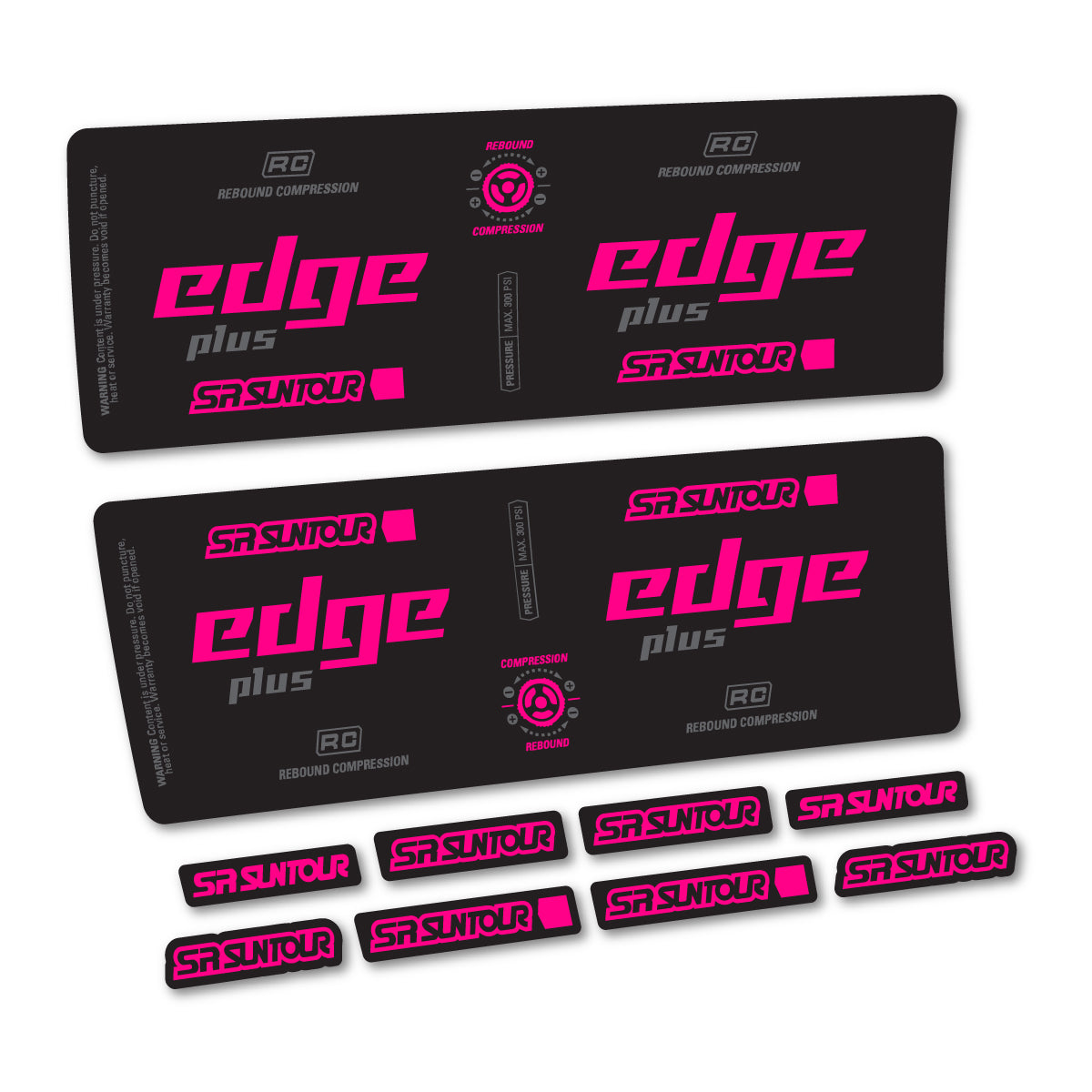Compatible Stickers for SR Suntour Edge Plus RC 2021-2025, Shock Absorber vinyl decals - Neon Pink