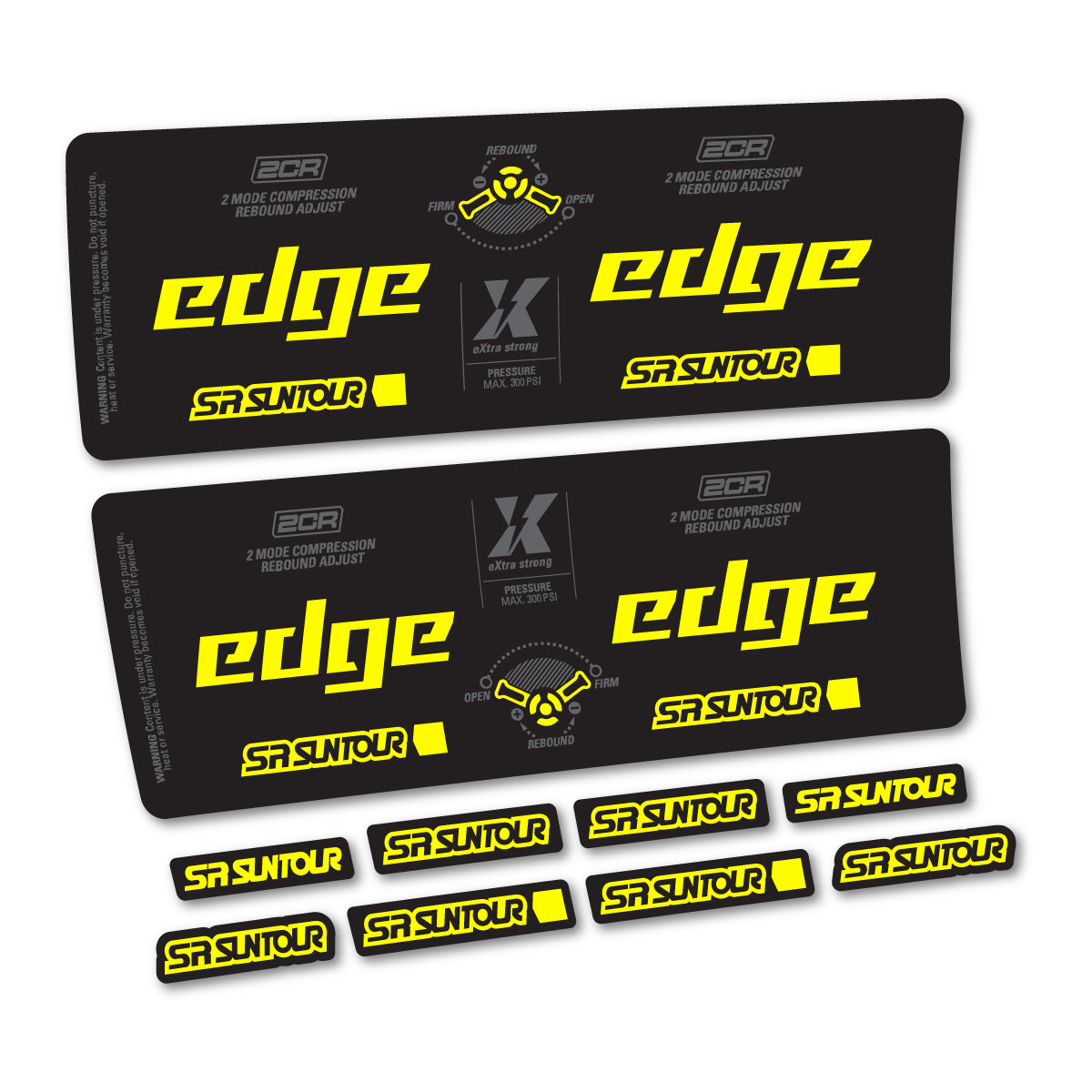 Compatible Stickers for SR Suntour Edge X LV 2CR 2024-2025, Shock Absorber vinyl decals - Lemon Yellow