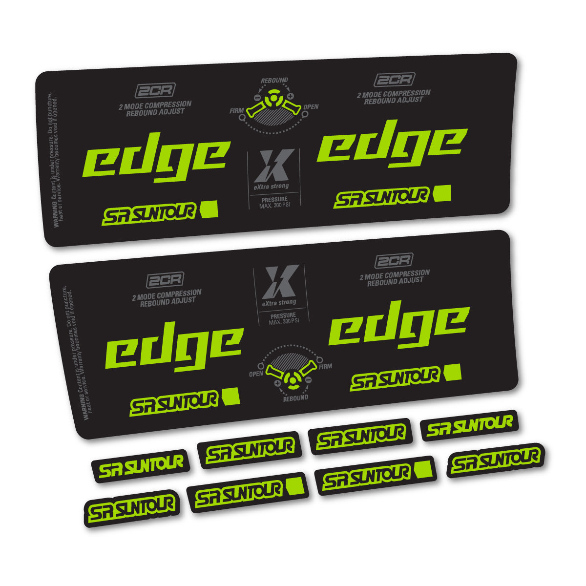 Compatible Stickers for SR Suntour Edge X LV 2CR 2024-2025, Shock Absorber vinyl decals - Lime Green