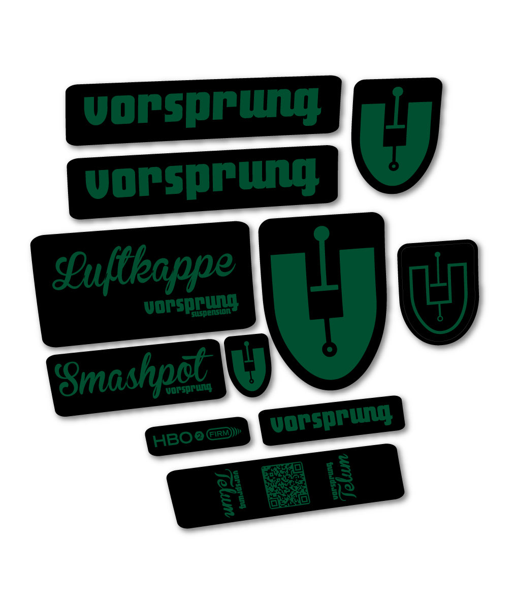 Compatible Stickers for Vorsprung Luftkappe, Fork vinyl decals - Dark Green
