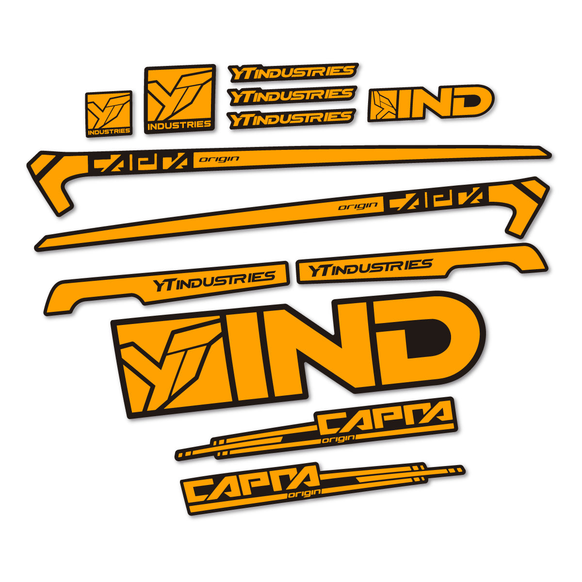 Stickers for YT Capra AL 2015 frame, vinyl decals - Orange Yellow