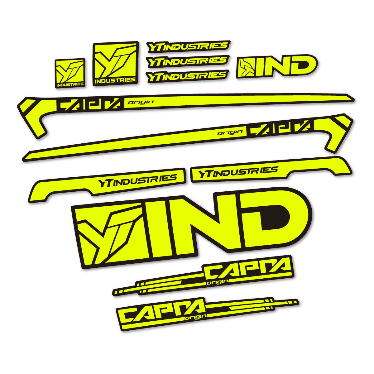 Stickers for YT Capra AL 2015 frame, vinyl decals - Neon Yellow