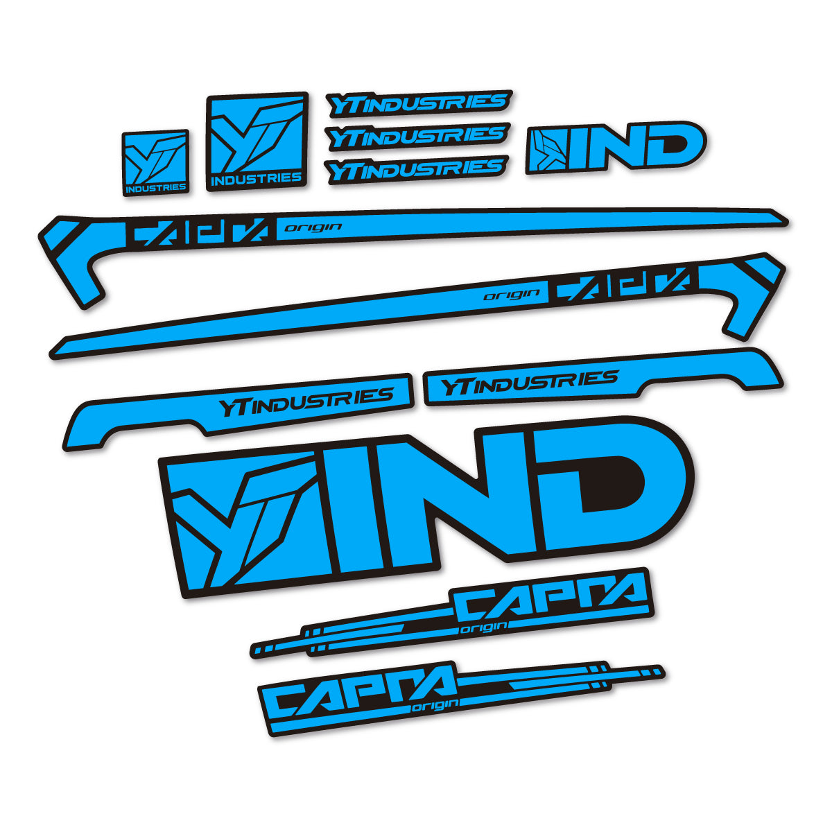 Stickers for YT Capra AL 2015 frame, vinyl decals - Light Blue