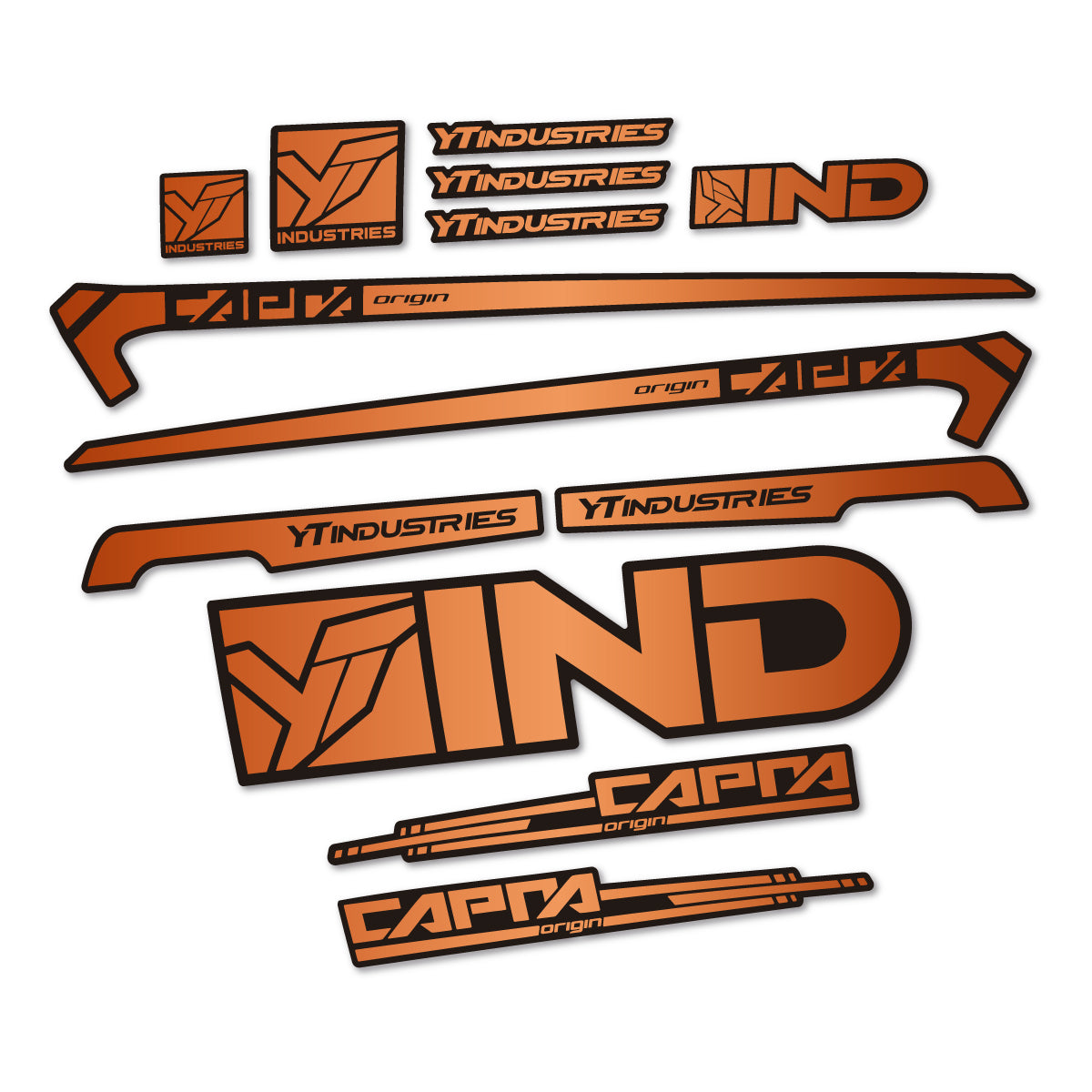 Stickers for YT Capra AL 2015 frame, vinyl decals - Bronze