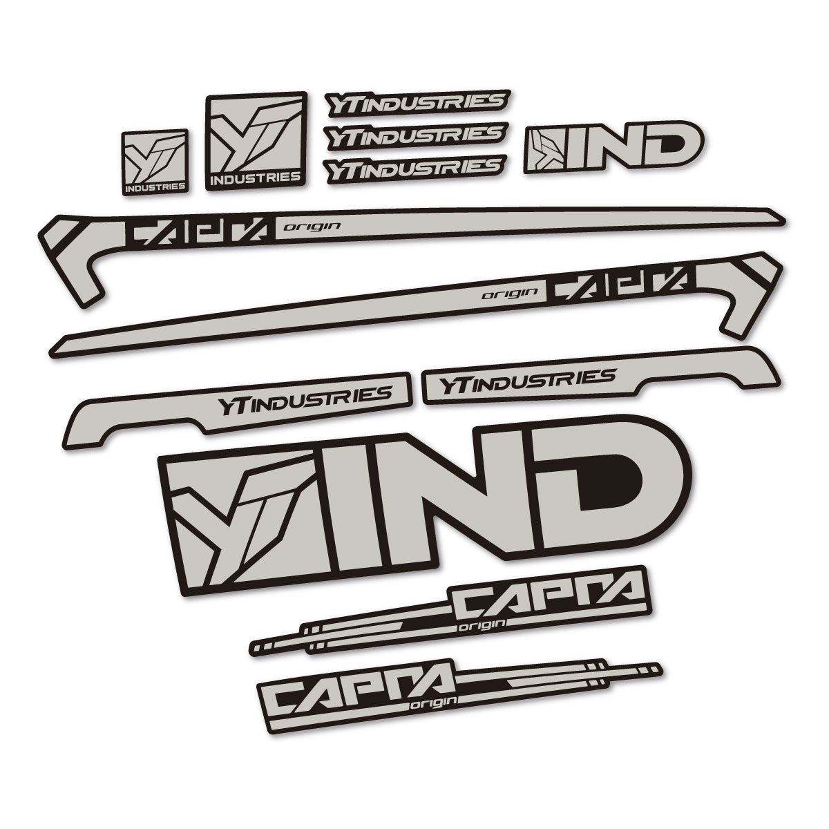 Stickers for YT Capra AL 2015 frame, vinyl decals - Light Grey