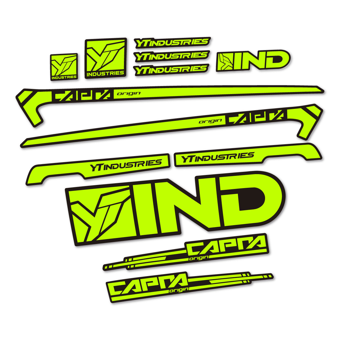 Stickers for YT Capra AL 2015 frame, vinyl decals - Lime Neon