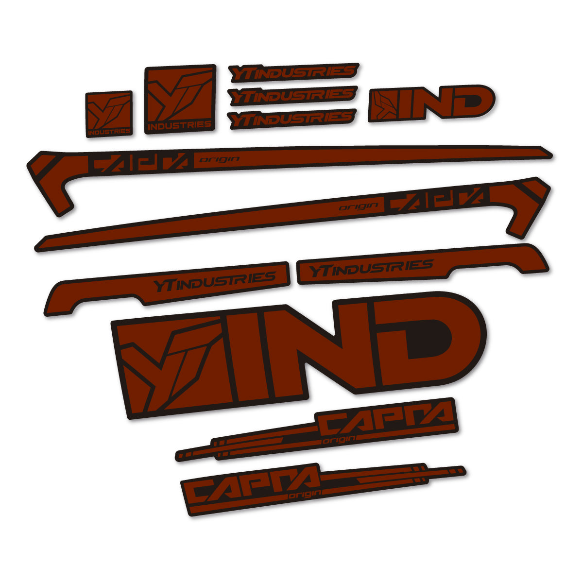 Stickers for YT Capra AL 2015 frame, vinyl decals - Brown