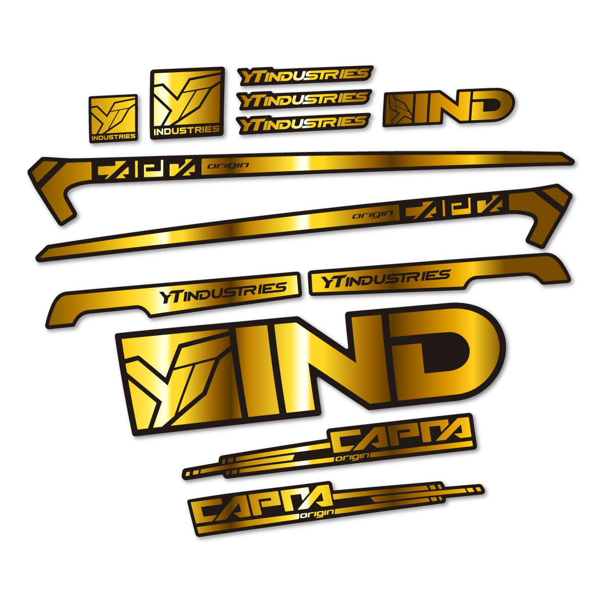 Stickers for YT Capra AL 2015 frame, vinyl decals - Chrome Gold