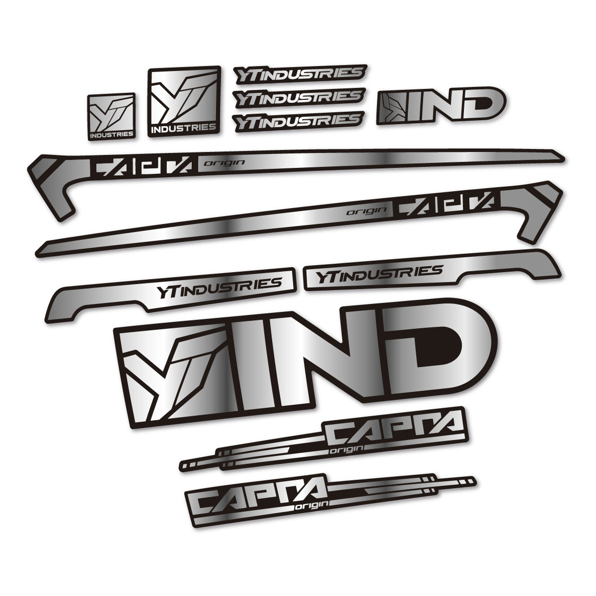Stickers for YT Capra AL 2015 frame, vinyl decals - Chrome Silver
